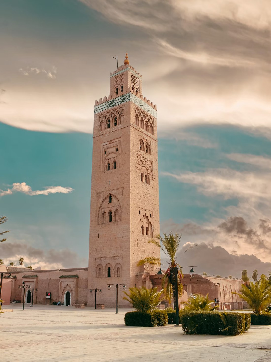 Minaret de la Koutoubia au coucher du soleil à Marrakech